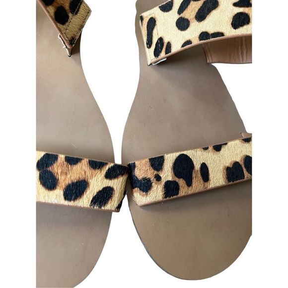 J CREW Sz 8 Leopard Calf Hair Leather Sandals Summer Beach Pool Slide Flats Tan - Picture 9 of 11